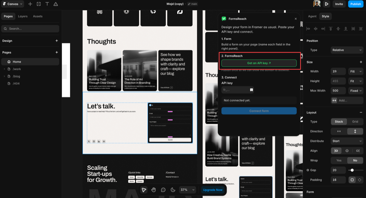 FormsReach plugin view inside Framer