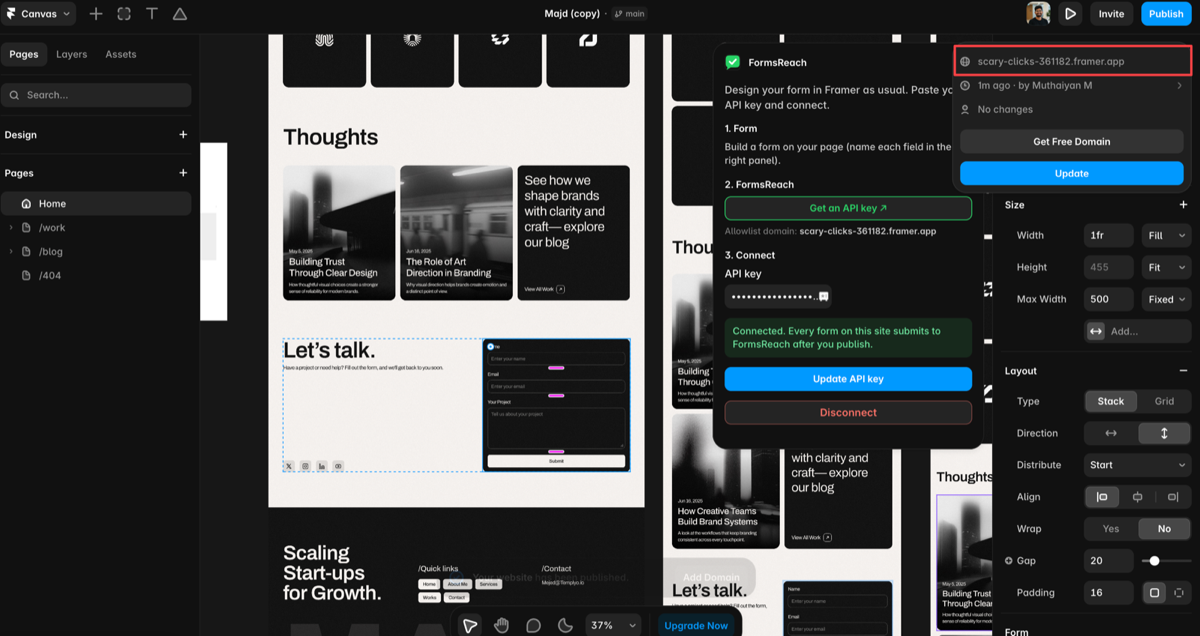 Publishing the Framer site and reading the public domain